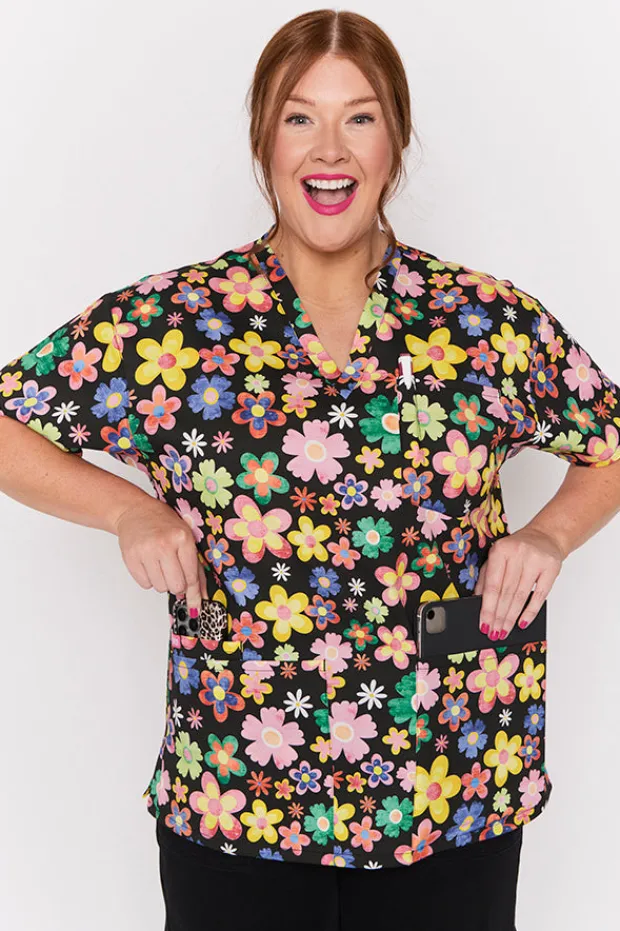YD International Tops*Meredith Daisy Pop Scrub Top