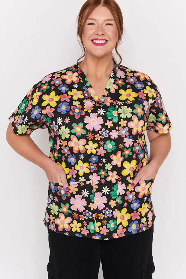 YD International Tops*Meredith Daisy Pop Scrub Top
