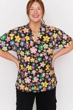 YD International Tops*Meredith Daisy Pop Scrub Top