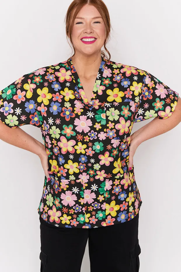 YD International Tops*Meredith Daisy Pop Scrub Top