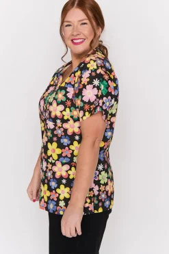 YD International Tops*Meredith Daisy Pop Scrub Top