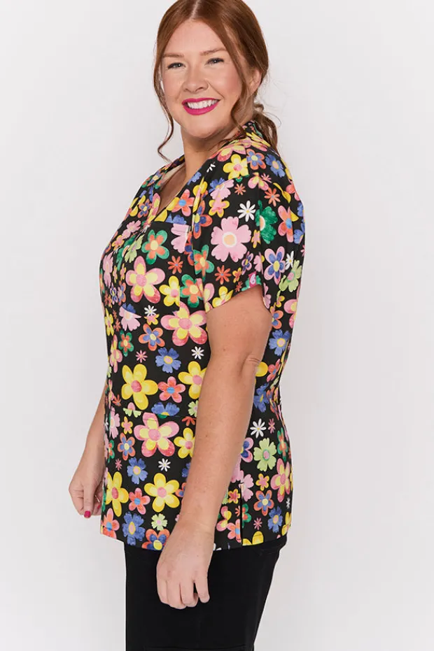 YD International Tops*Meredith Daisy Pop Scrub Top