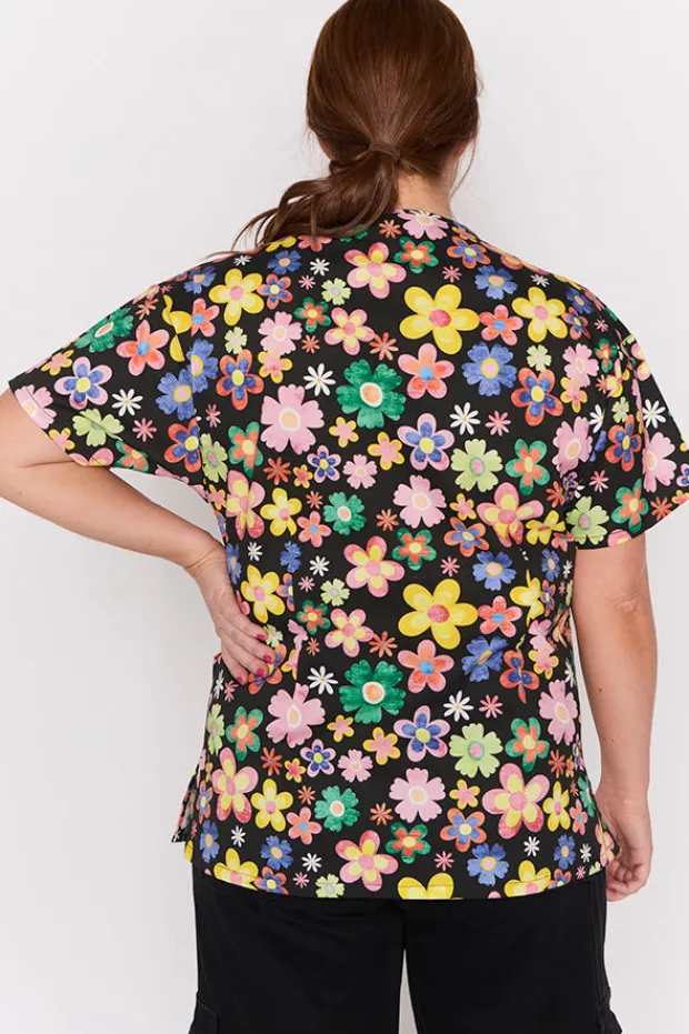 YD International Tops*Meredith Daisy Pop Scrub Top