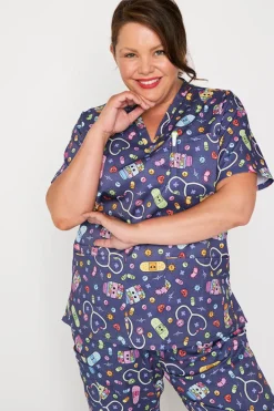 YD International Tops*Meredith Happy Health Scrub Top
