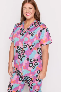 YD International Tops*Meredith Inky Leopard Scrub Top