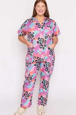 YD International Tops*Meredith Inky Leopard Scrub Top