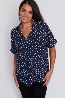 Lorraine Tops*Monnie Navy & White Flecks Top