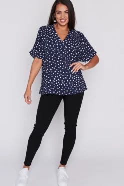 Lorraine Tops*Monnie Navy & White Flecks Top