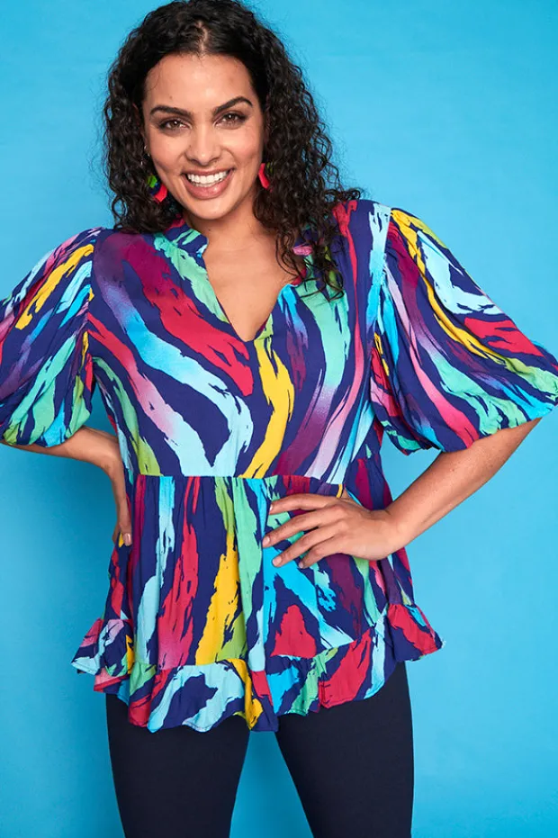 Lorraine Tops*Monte Rainbow Zebra Blouse