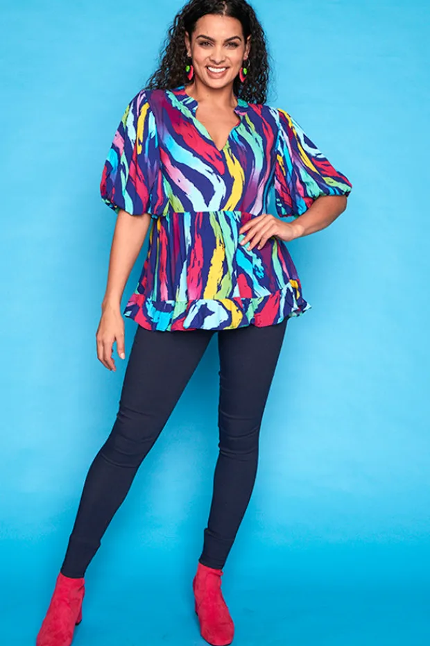 Lorraine Tops*Monte Rainbow Zebra Blouse
