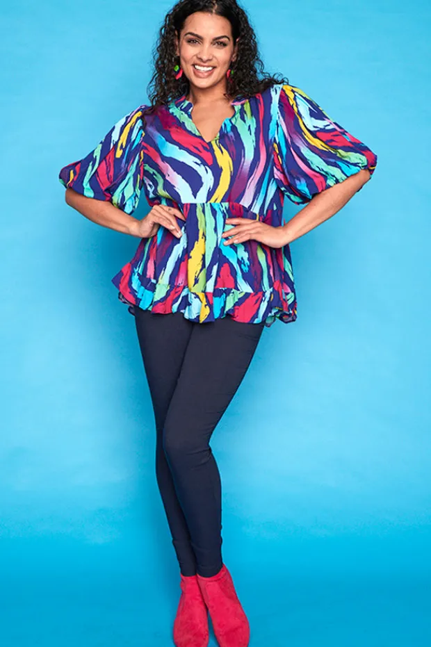 Lorraine Tops*Monte Rainbow Zebra Blouse