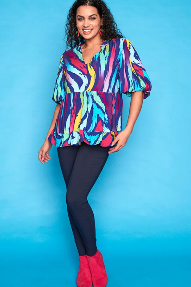 Lorraine Tops*Monte Rainbow Zebra Blouse