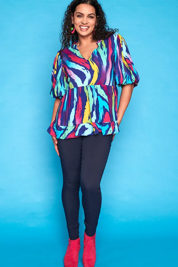 Lorraine Tops*Monte Rainbow Zebra Blouse