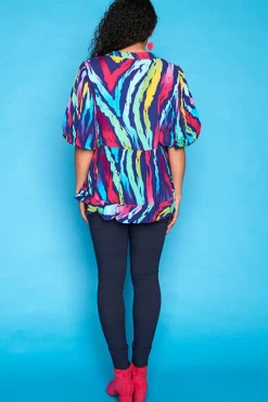 Lorraine Tops*Monte Rainbow Zebra Blouse