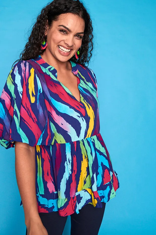 Lorraine Tops*Monte Rainbow Zebra Blouse