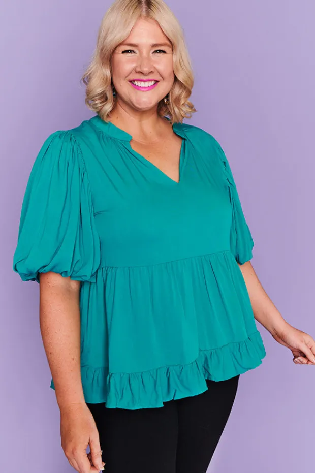 Lorraine Tops*Monte Teal Blouse