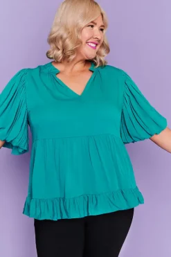 Lorraine Tops*Monte Teal Blouse