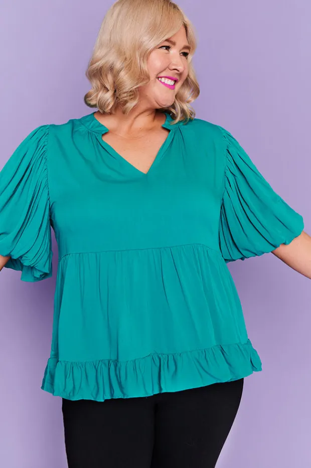 Lorraine Tops*Monte Teal Blouse