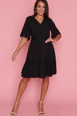 Lorraine Designs Fit & Flare Dresses | Knee Length Dresses*Niki Black Lace Trim Dress
