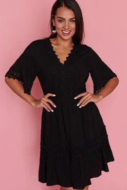 Lorraine Designs Fit & Flare Dresses | Knee Length Dresses*Niki Black Lace Trim Dress