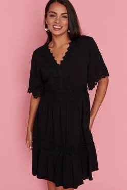 Lorraine Designs Fit & Flare Dresses | Knee Length Dresses*Niki Black Lace Trim Dress