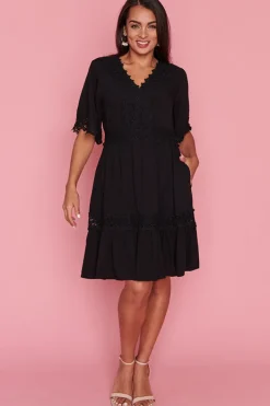 Lorraine Designs Fit & Flare Dresses | Knee Length Dresses*Niki Black Lace Trim Dress