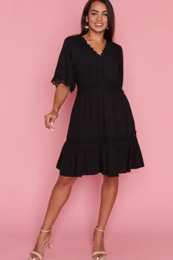 Lorraine Designs Fit & Flare Dresses | Knee Length Dresses*Niki Black Lace Trim Dress