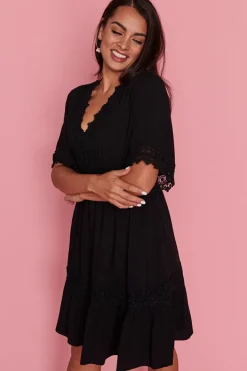 Lorraine Designs Fit & Flare Dresses | Knee Length Dresses*Niki Black Lace Trim Dress