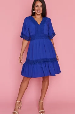 Lorraine Designs Fit & Flare Dresses | Knee Length Dresses*Niki Cobalt Lace Trim Dress