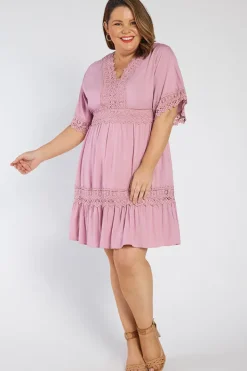 Lorraine Designs Fit & Flare Dresses | Knee Length Dresses*Niki Lilac Lace Trim Dress