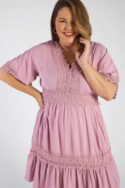 Lorraine Designs Fit & Flare Dresses | Knee Length Dresses*Niki Lilac Lace Trim Dress