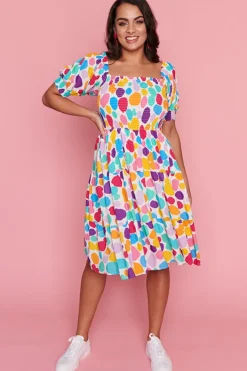 Lorraine Designs Off The Shoulder Dresses | Cocktail Dresses*Nyla White Rainbow Pebble Dress