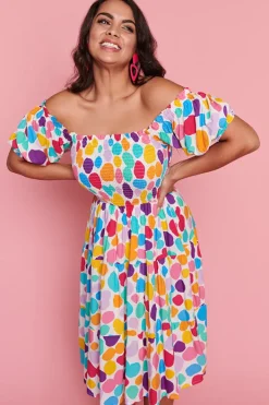 Lorraine Designs Off The Shoulder Dresses | Cocktail Dresses*Nyla White Rainbow Pebble Dress