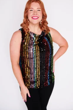 Lorraine Designs Tops*Olive Stripe Sequins Top