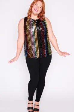Lorraine Designs Tops*Olive Stripe Sequins Top