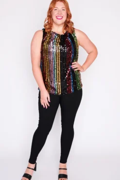 Lorraine Designs Tops*Olive Stripe Sequins Top