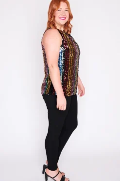Lorraine Designs Tops*Olive Stripe Sequins Top