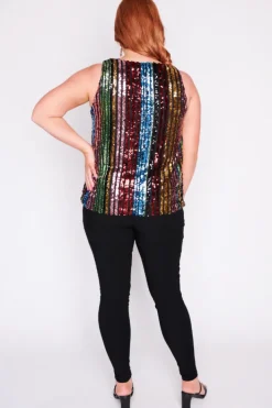 Lorraine Designs Tops*Olive Stripe Sequins Top