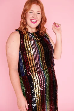 Lorraine Designs Tops*Olive Stripe Sequins Top