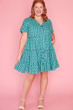 Lorraine Designs Casual Dresses | Shirt Dresses*Popping Aqua & Navy Hearts Dress