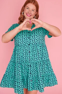 Lorraine Designs Casual Dresses | Shirt Dresses*Popping Aqua & Navy Hearts Dress