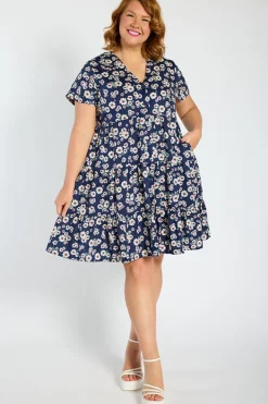 Lorraine Designs Shirt Dresses | Shift Dresses*Popping Navy Daisy Dress
