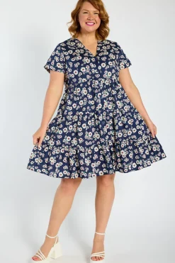 Lorraine Designs Shirt Dresses | Shift Dresses*Popping Navy Daisy Dress