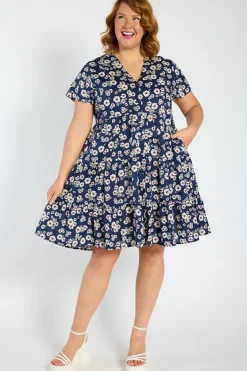 Lorraine Designs Shirt Dresses | Shift Dresses*Popping Navy Daisy Dress