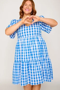 Lorraine Designs Shift Dresses | Loose Dresses*Rachelle Cobalt Gingham Dress