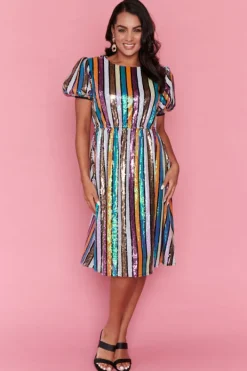 Lorraine Designs Sequin Dresses | Cocktail Dresses*Rainbow Stripe Party Dress