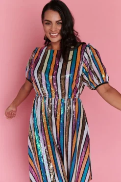Lorraine Designs Sequin Dresses | Cocktail Dresses*Rainbow Stripe Party Dress