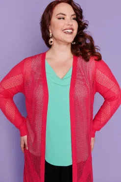 Layo Knits & Cardigans*Renu Hot Pink Long Cardi