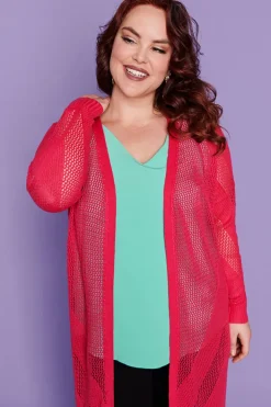 Layo Knits & Cardigans*Renu Hot Pink Long Cardi