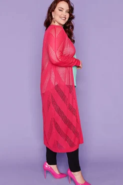 Layo Knits & Cardigans*Renu Hot Pink Long Cardi